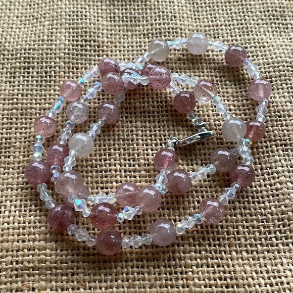 Strawberry quartz necklace & Crystal spacers gorgeous amazing one-of-a-jind - Picture 7 of 11